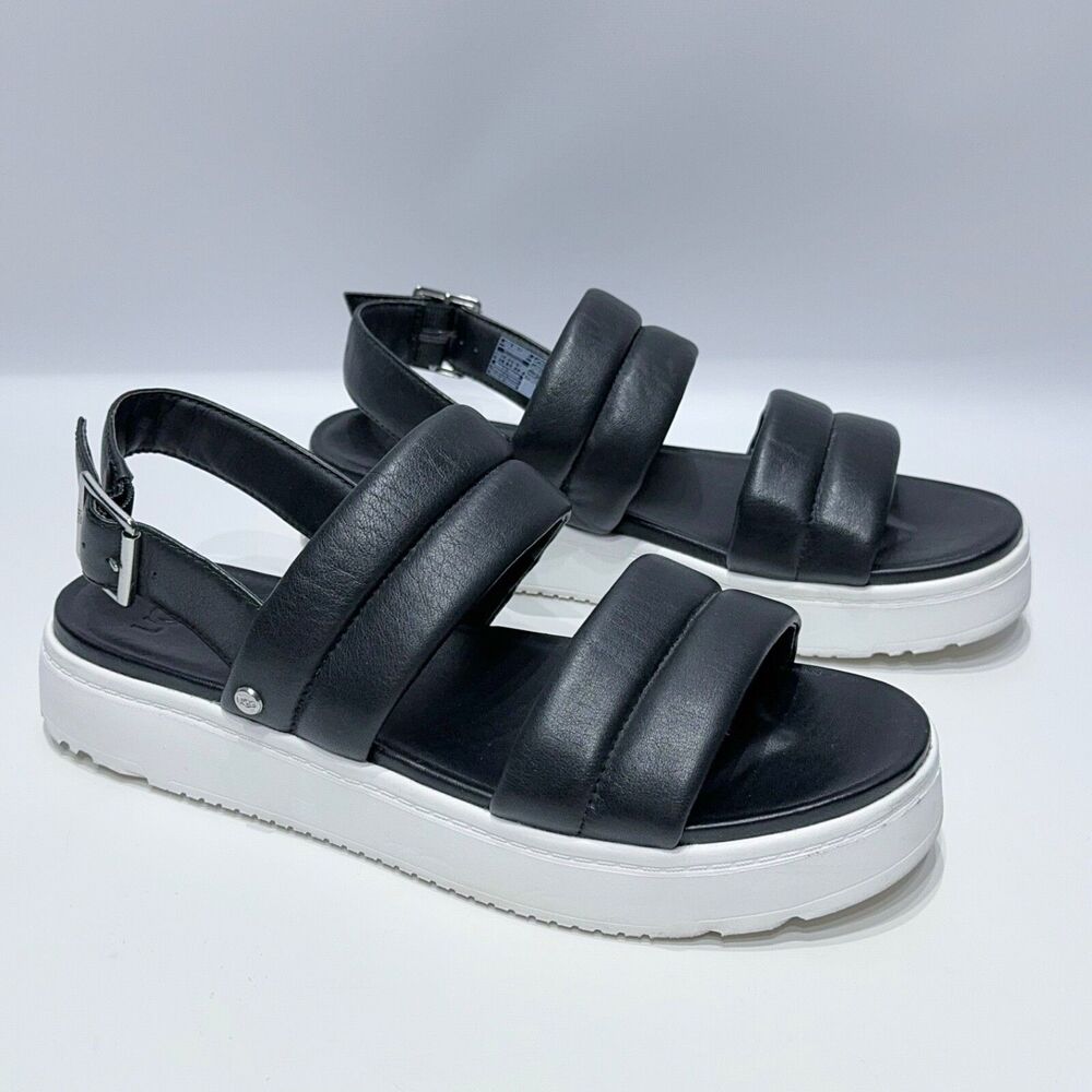 UGG Zayne Slingback Black Puffer Leather Sandals Slides Women Size 10 Worn Once!